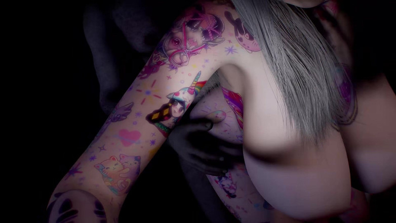 Why fuck so hard: 3D curvă cu țâțe uriașe își arată tatuajul perfect