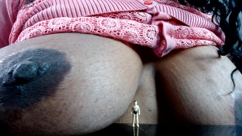 Maeling: Macro Man Giant Breast Comparison - Ebony Giantess Mael