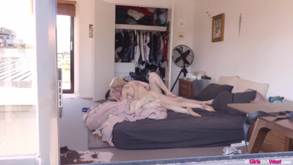 Girls Out West: Busty Luca and small titted Billie lick each others wet...
