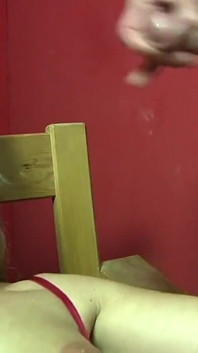 Blonde in Red Lingerie Bukkake with Cum Play