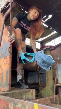 Hot Babe Pees on Abandoned Train!