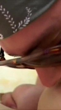 BBW chick gets a warm load in her mouth in close up