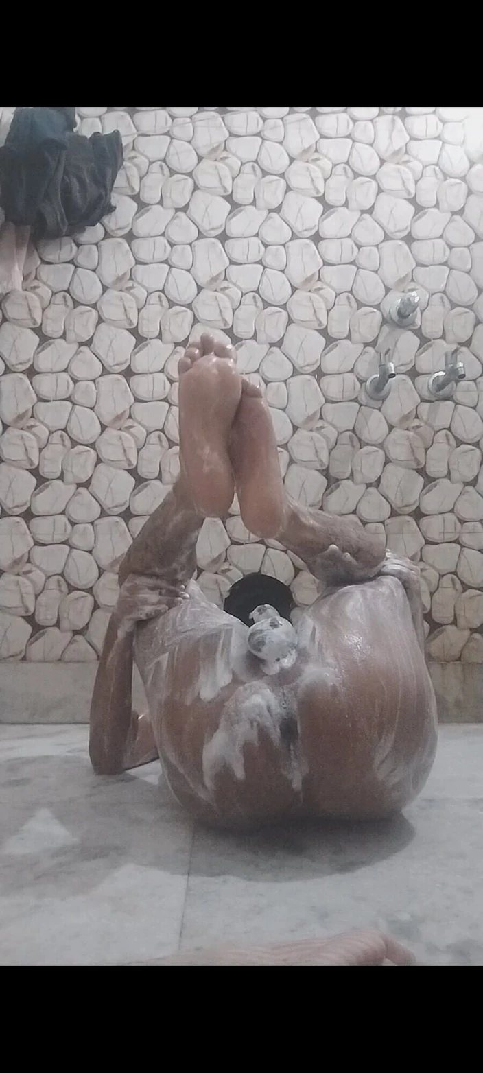 Ronit: Young Boy Bathing in Bathroom. Indian High School Boy Is...
