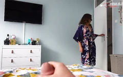 Stepmother and Stepson Share a Bed in a Hotel Room. MILF