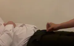 Teacher and Student. Old Teacher Gets First Time Helping Hand From Young Student Handjob with Big Hot Cum.