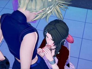 Hentai Smash: Aerith在浴室里骑乘Cloud的鸡巴，然后被内射在墙上。最终幻想 7 成人动漫。