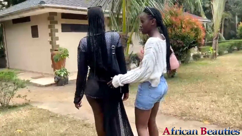 African Beauties: Two Lesbian Cuties Dildo Fuck in Public Park