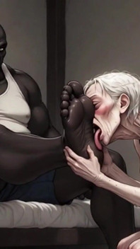 90 Year Old Granny Slave Licking Giant Black Man Feet - Wet Pussy Pleasure