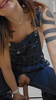 Lee Jean Overalls Blowjob and Dildo Ride to Squirting