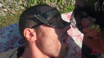 Jolie And Friends: Threesome with two hot shemales dominating horny stud