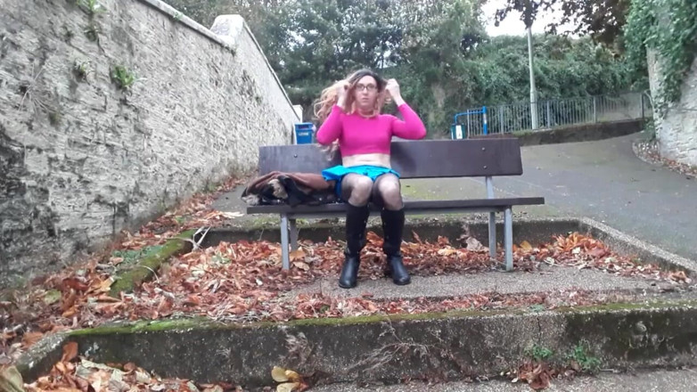 The Midnight Minx: Crossdresser outdoor flashing and wanking