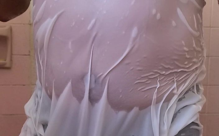 Wet lingerie: Wet White Slip and Black Nylon Full Cut Briefs
