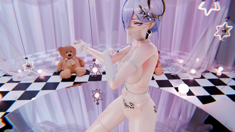 MikuMotion: Selene Chewy, оголені еротичні татуювання, татуювання суккуба, секс-іграшка, анальна пробка, танець ню, похитування великих цицьок, оголена пизда