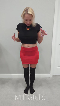 Black Thigh High Socks & Red Mini Skirt