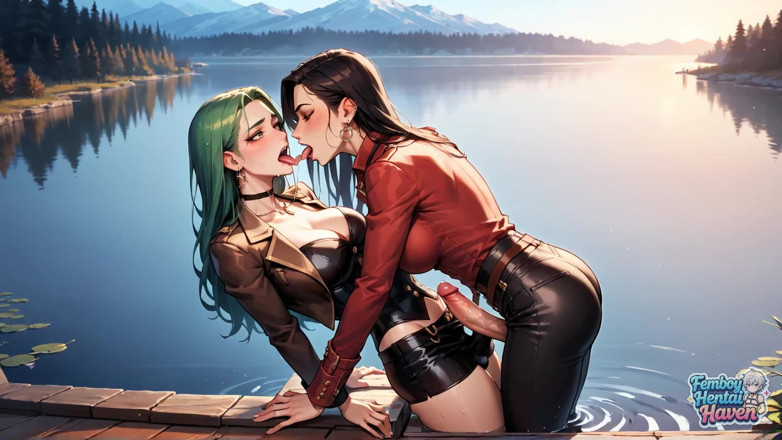 Femboy Hentai Haven: Transwestyta ubrana w błyszczącą brązową skórę Garb Reclines na Skalistym...