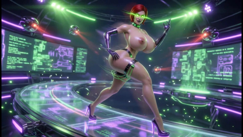 Stories&Anime: Cyber Catwalk - Nova in durchsichtigen roten dessous &amp;n, necken