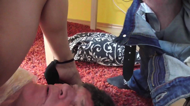 Femdom Sex: Taped up old slave must watch his mistress getting fucked