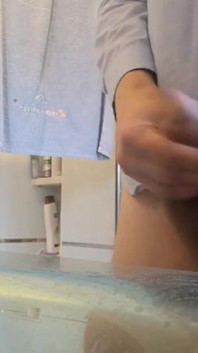 Quick Bathroom Sink Jerkoff with Huge Load of Cum