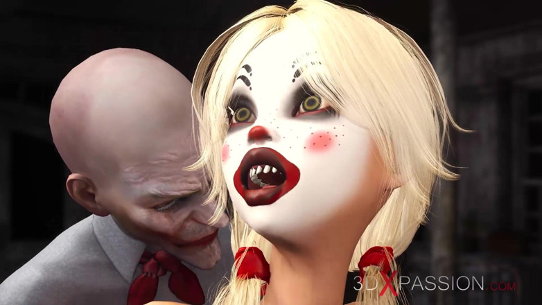 3dxpassion: Joker bangs rough a cute sexy blonde in a clown...