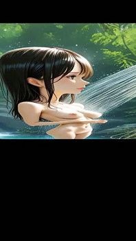 Questa bella ragazza nuda nella cascata di giardino colorato ti farà scatenare