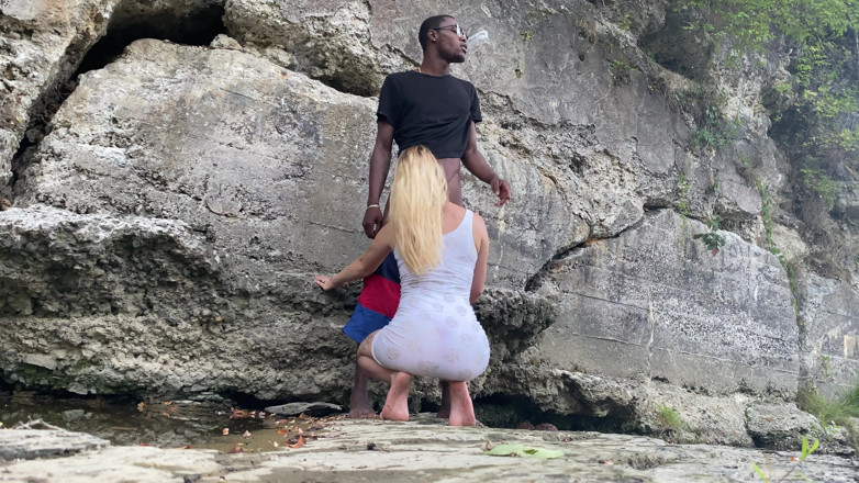 TheRealBigDaddyKJ: Bigdaddykj: Tiny White Slut Bounces on BBC Outside | Full
