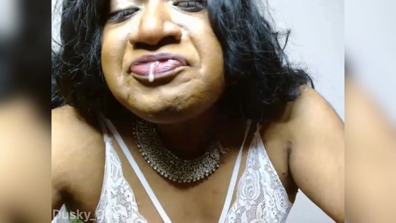 akhilzq: Akhila Dusky Trans Squeezed Her Boobs and Stroking Cock