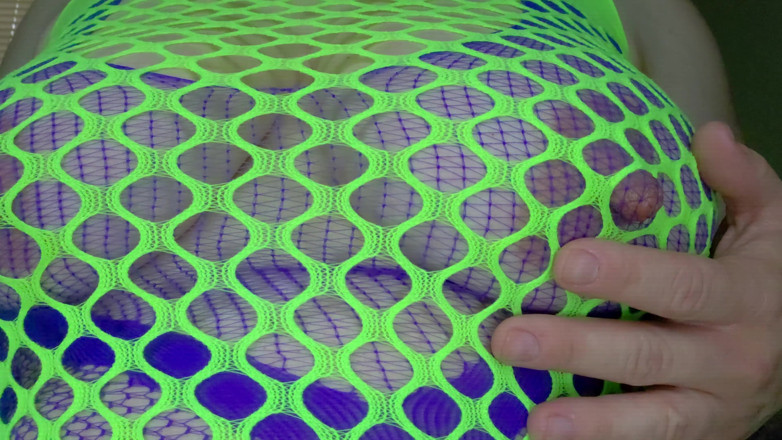 LunaXscorpia: Neon Green Fishnet MILF Slut Takes Huge Blue Dildo Deep -...