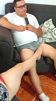 My Stepmother Massages My Cock with Her Feet While I Watch Football and We End up Fucking - Big Ass BBW Sex