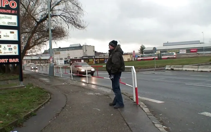 Watersports Media: Brunette fucking with old dude next to a railway
