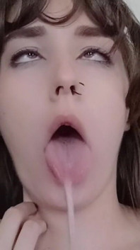 Bratty Goth Making Ahegao Face and Fingering Mouth