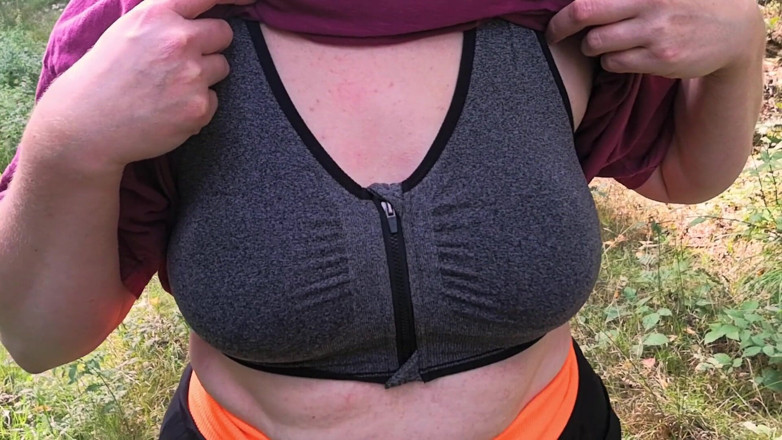 Bouncy Tits Action: Tit whipping in forest 267