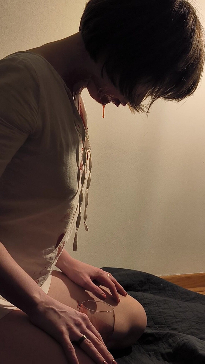FenekManul: Red Liquid Is Pouring on a Beautiful Girl. Art Project