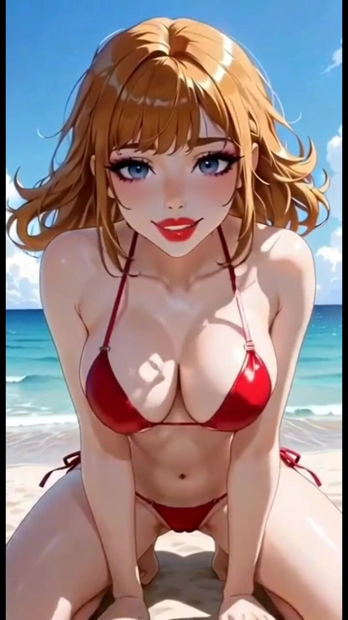 Hot girl dancing: Симпатичная рыжая стонет на пляже в бикини, Ai Анимация