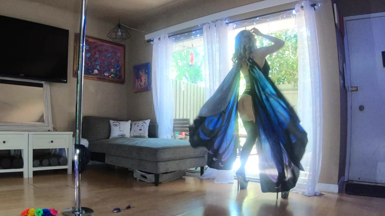 Nasty Nelsons: Pole dancing milf butterfly babe teases the neighbors while seducing...