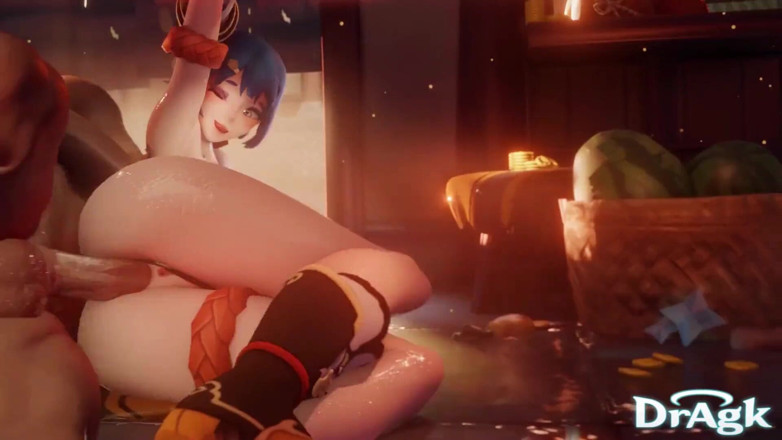 DrAgk: タイムスキップ シャンリンが自分のキッチンで犯される 原神 3D アニメーション ヒリチャール Alt バージョン