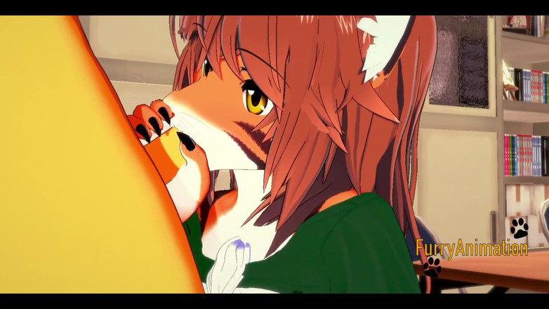 Yaoitube: Harige Futanari Hentai 3D - futanari en tijgermeisje pijpbeurt en geneukt met...