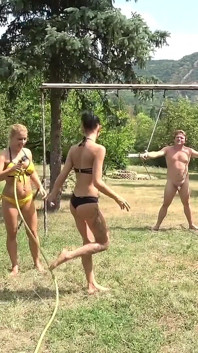 Two Hardcore Mistresses Playing with Their Tied Slave and Piss on Him