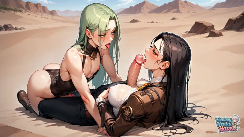 Femboy Hentai Haven: 女装者砂漠の射精スペクタクル!裸のフェムボーイが超ホットなポルノ動画でビッチな女とヤッる!