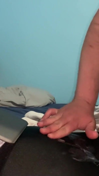 I jerk off and I cum on my girlfriend's black leggings