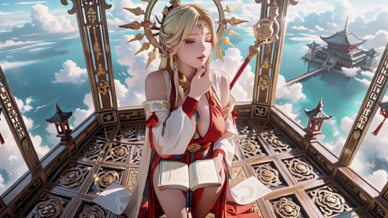 Seraphina Vale: Dewi Celestial Descends! Red &amp; White Hanfu, rambut emas, barefoot di...