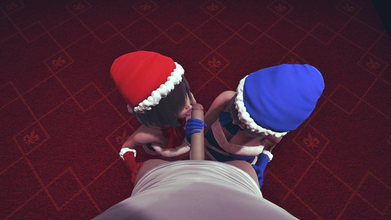 Waifu club 3D: Des filles de Noël font une branlette et se lèchent...