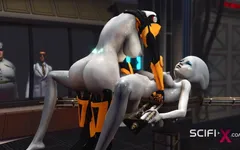 Robot seks futa lagi asik mainin alien wanitanya di lab sci-fi