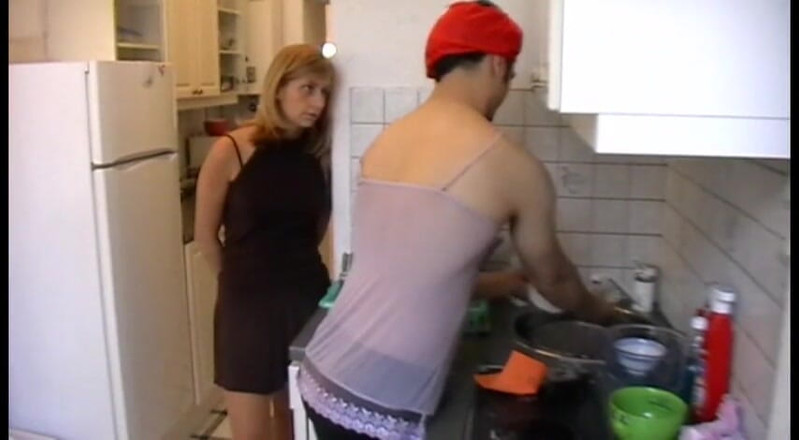 Femdom Austria: Crossdresser Slave Cleans Her Kitchen