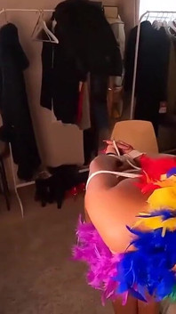 Latina Bound Tight and Gagged with Different Gags! While Wearing Feather Boa and Different Fur Parkas (smaller Size)