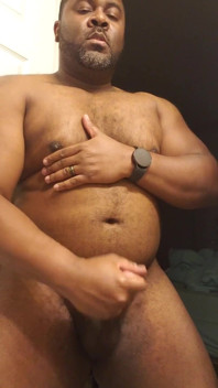 Rubbing My Big Belly as I Stroke My Black Cock