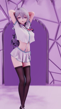 [mmd] 原神布洛妮娅phut Hon Jk制服黑丝抖奶