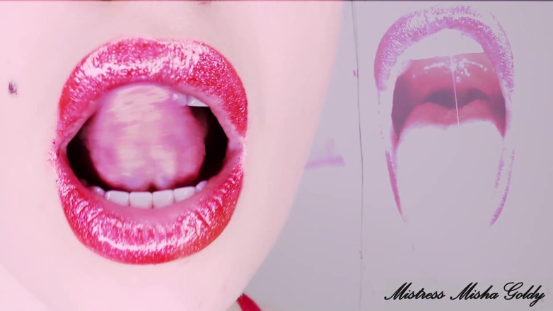 Goddess Misha Goldy: Red shiny fantasy over my mesmerizing lips and my sexy...
