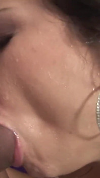 Brunette whore jumps on a hard cock to be filled with loads of cum and hot pee
