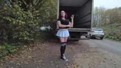 Skater Girl Flashing, Pissing and Smoking Outdoors thumbnail