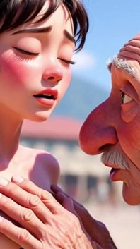Tied Woman in Public Square - Old Man Caresses Her Body